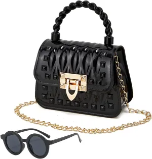 Toddler Handbags Cross Body Bag Shoulder Bag Wallet Princess Purse Sunglass for Girls Kids (Black)