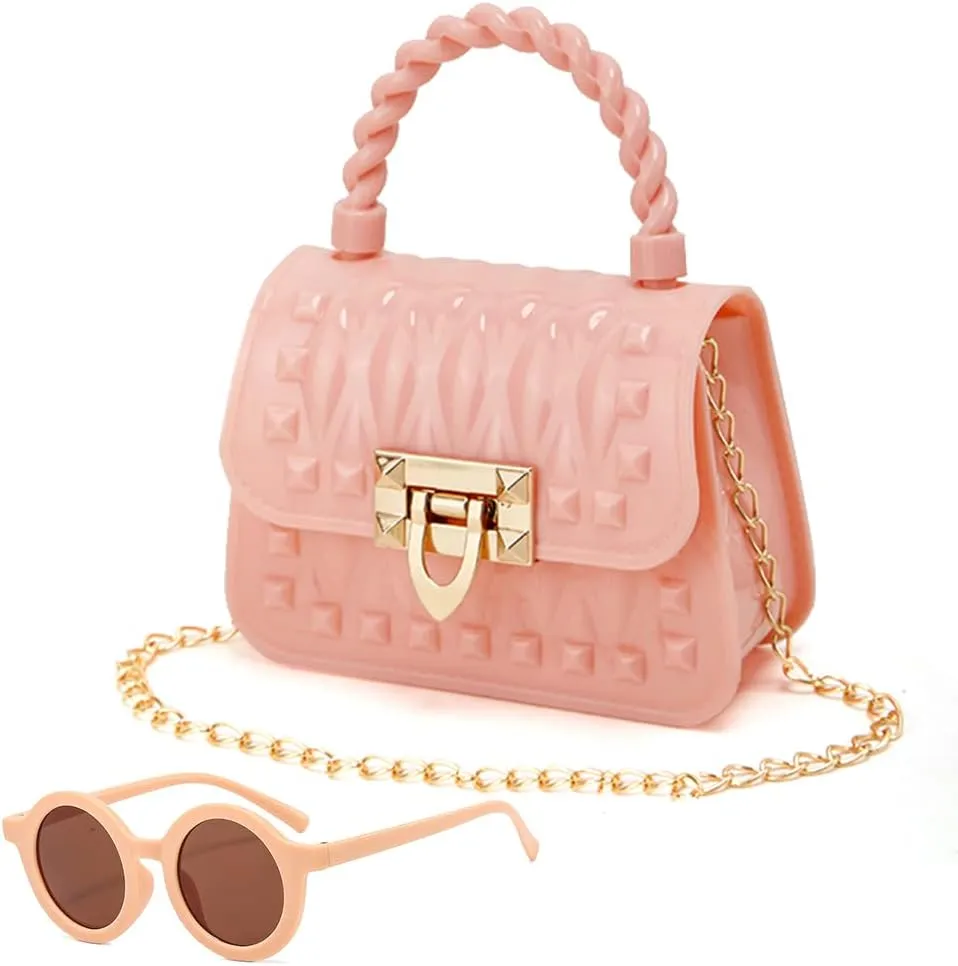 Toddler Handbags Cross Body Bag Shoulder Bag Wallet Princess Purse Sunglass for Girls Kids (Pink)
