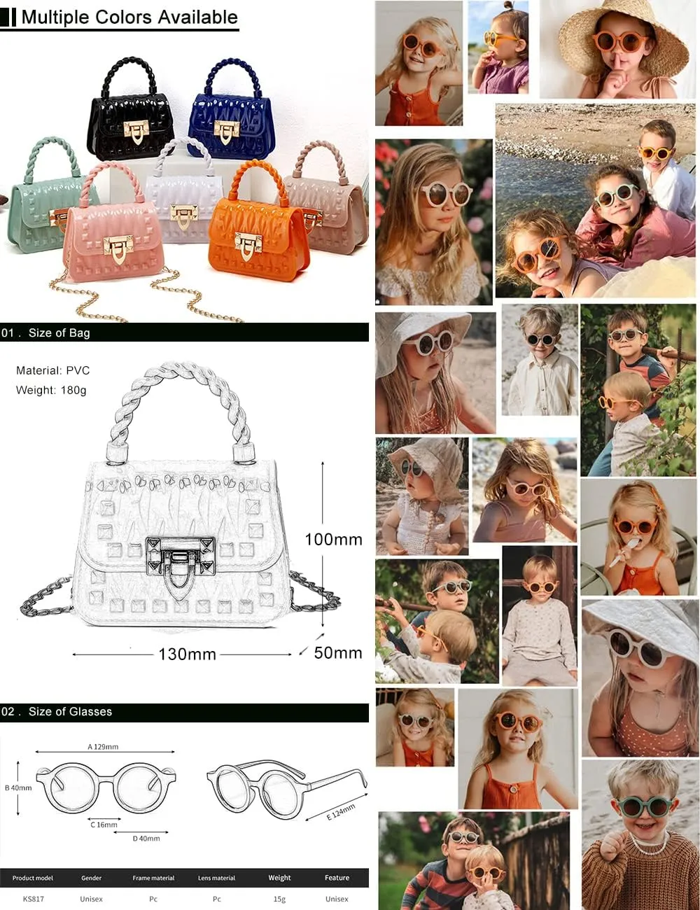 Toddler Handbags Cross Body Bag Shoulder Bag Wallet Princess Purse Sunglass for Girls Kids (White)