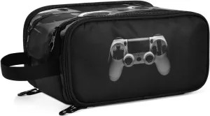 Video Game Joystick Gamepad in Grey Isolated on Black Women's Portable Makeup Bag with Handle, Cosmetic Bag, Travel Cosmetic Bag Durable Toiletry Storage Organizer 11 x 7 x 5.7 inch