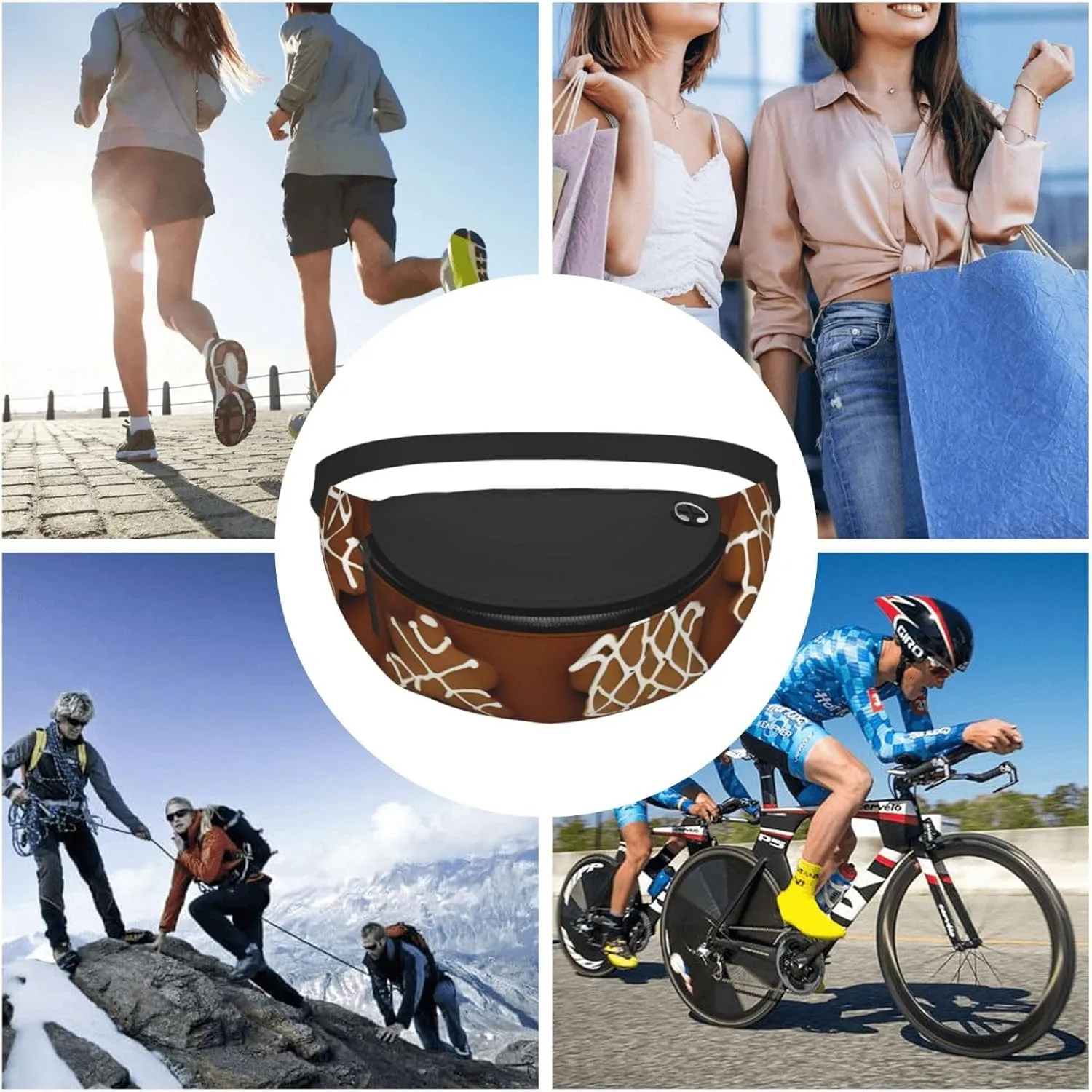 Waist Packs For Men & Women, Fashion Sling Pack With Adjustable Belt For Travel Sports Running.Gingerbread Cookies Print