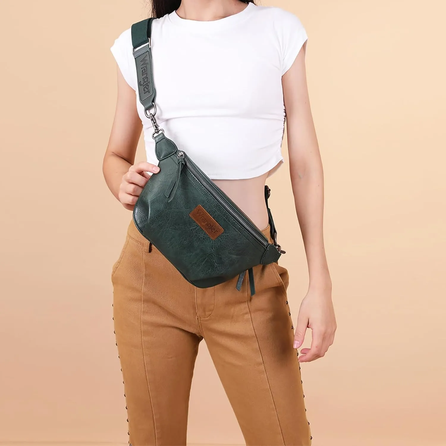 Wrangler Large Fanny Packs for Women Waist Bag Travel Belt Bags Crossbody Sling Purse Green